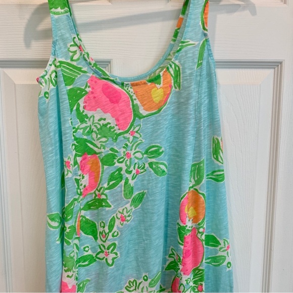 Lilly Pulitzer Pool Blue Pink Lemonade Carmel Floral Printed Cotton Tank Dress - Picture 7 of 12
